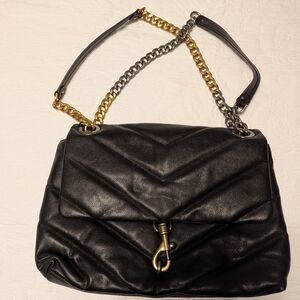 Rebecca Minkoff Black Leather Shoulder Bag with Gold and Silver Chain
